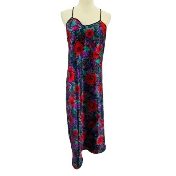 Vintage Delicates Nightgown Long Sleep Dress Medium Rich Floral - Picture 1 of 6